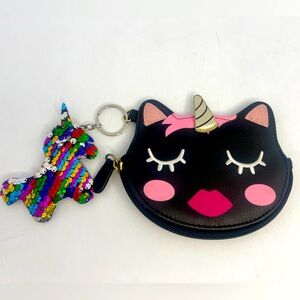 LUV BY BETSEY JOHNSON BLACK CAT UNIKITTY SMALL PURSE COIN BAG UNICORN WRISTLET